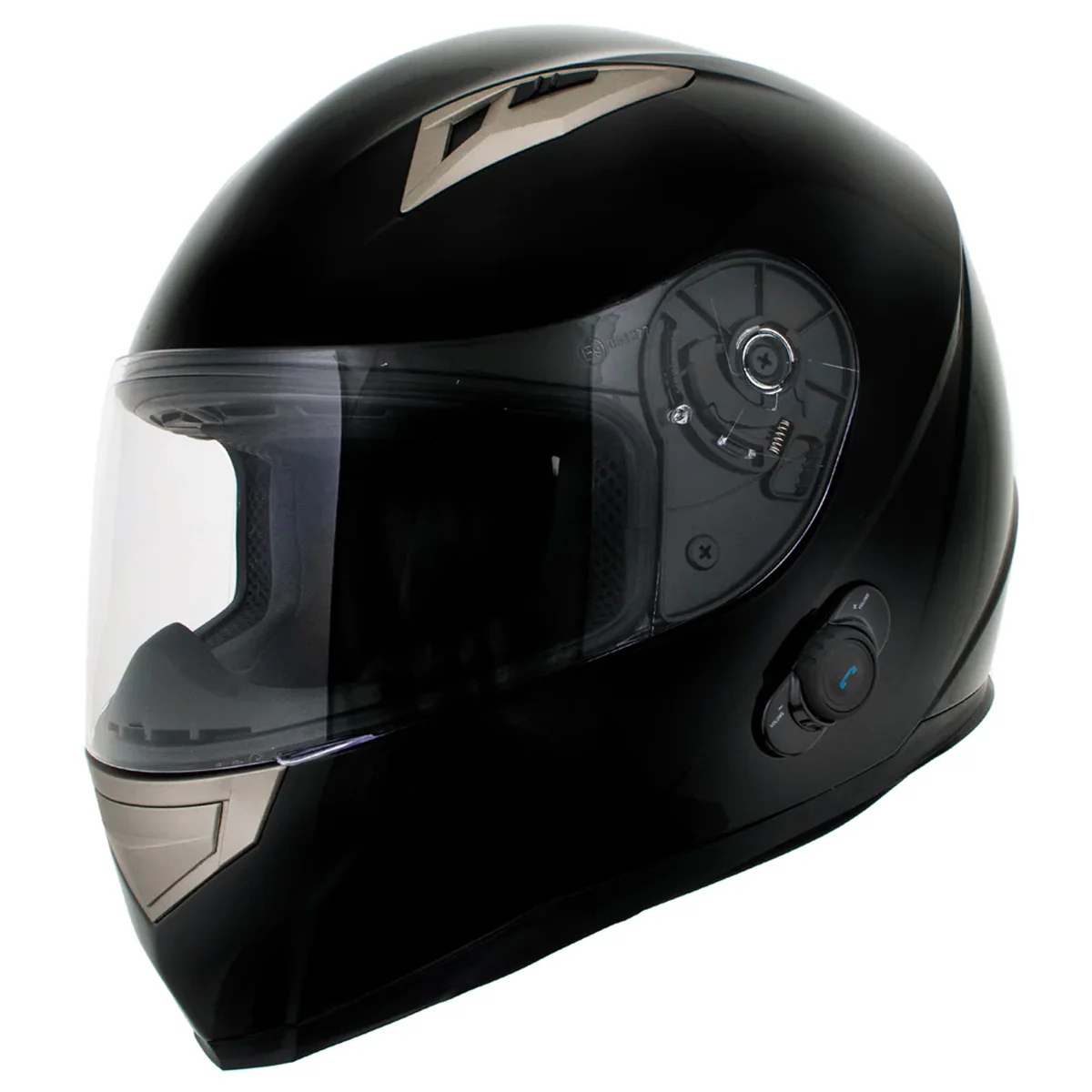 Solid Milwaukee Helmets H510 Gloss Black Chit-Chat Full Face Wireless Motorcycle Helmet-Stream Music-Phone Calls Long-Lasting