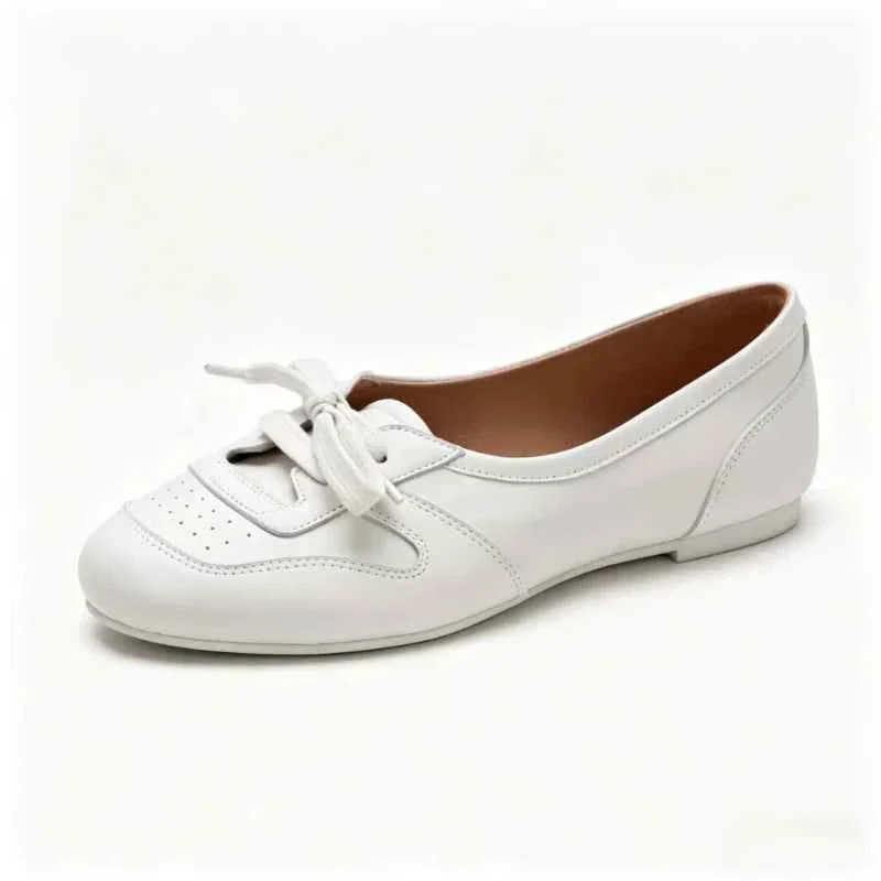 Traditional Women s Lace-Up Ballet Flats with Round Toe Low Flat Sole Fine Crafted