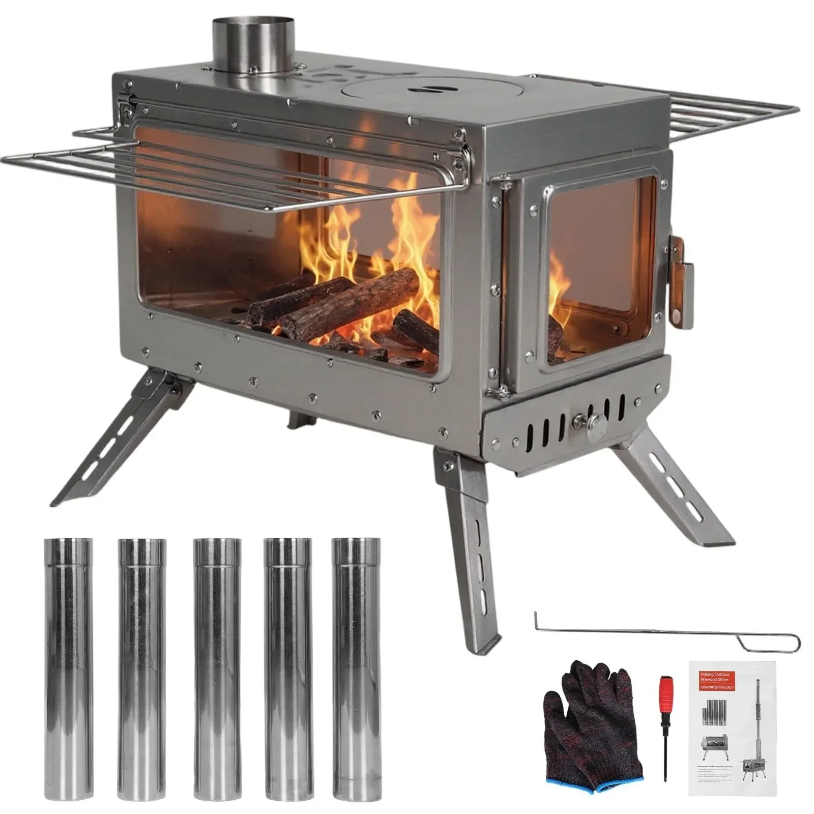 Luxury Large Stainless Steel Tent Stove with Chimney Pipe Portable Wood Burner for Heating Cooking Quality