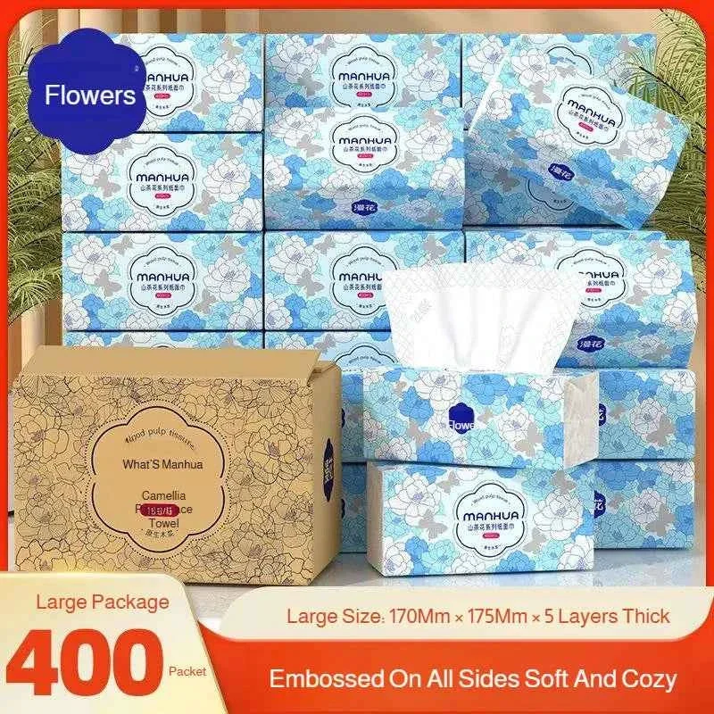 Fine Manhua Household Tissue Paper 20 Packs Bulk 400 Sheets Each Thickened Soft Disposable Napkins for Home Daily Cleaning Face Towel Elite