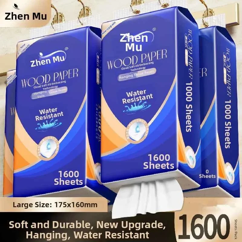 Practical Zhen Mu Wood Paper Hanging Tissue 1600 Sheets – Water-Resistant Cloud Soft 4D Embossed Tissue Lightweight