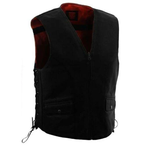 Organic First Manufacturing FIM675CSL Men s Leather Reversable Motorcycle Vest Solid