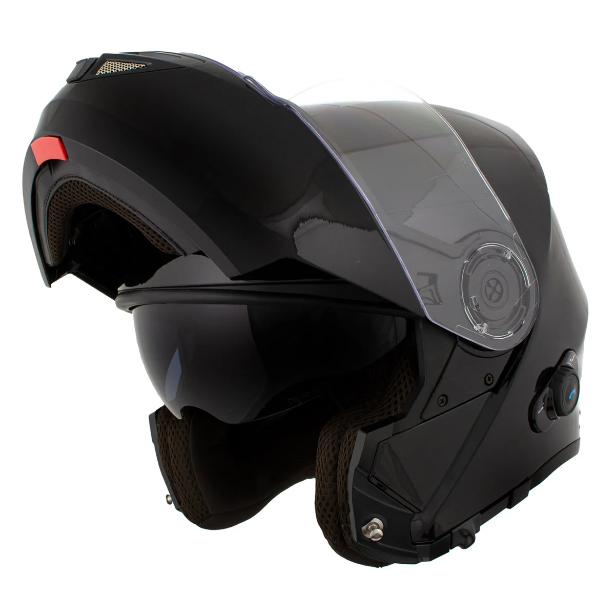 Clean Milwaukee Helmets H7000 Glossy Black Mayday Modular Full Face Wireless Motorcycle Helmet-Stream Music-Phone Calls Smart