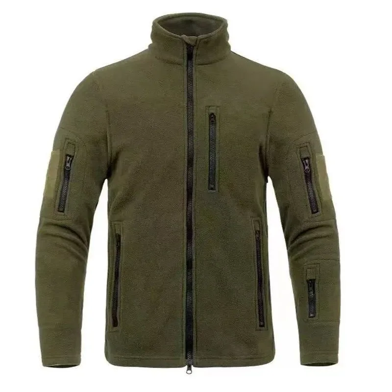 Soft Men's Thermal Polar Fleece Jacket – Windproof Stand Collar Tactical Coat with Multi-Pockets Casual