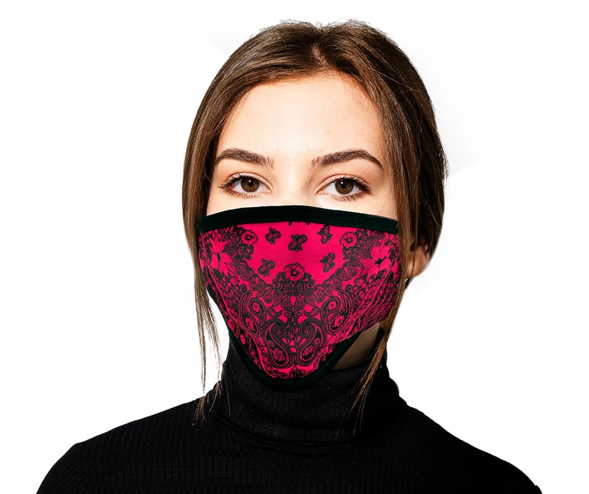 Comfortable Milwaukee Leather FMD1012 Ladies 'Paisley Pink' 100 Cotton Protective Face Mask with Optional Filter Pocket Effective