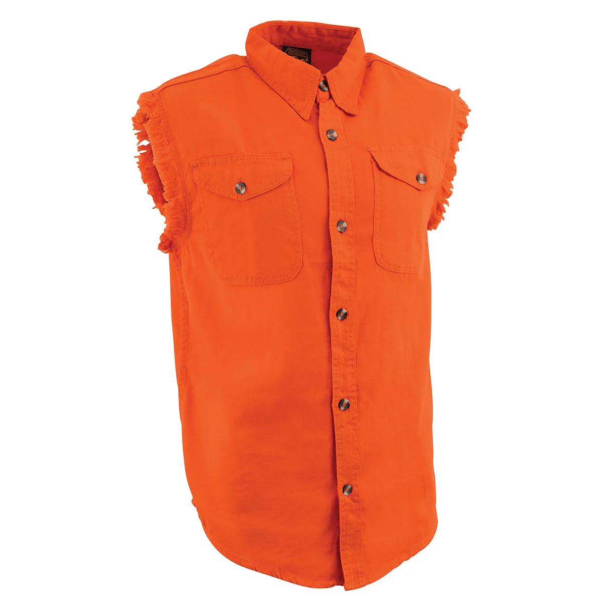 Refined Milwaukee Leather DM1003 Men's Orange Lightweight Denim Shirt with Sleeveless Frayed Cut Off Breathable