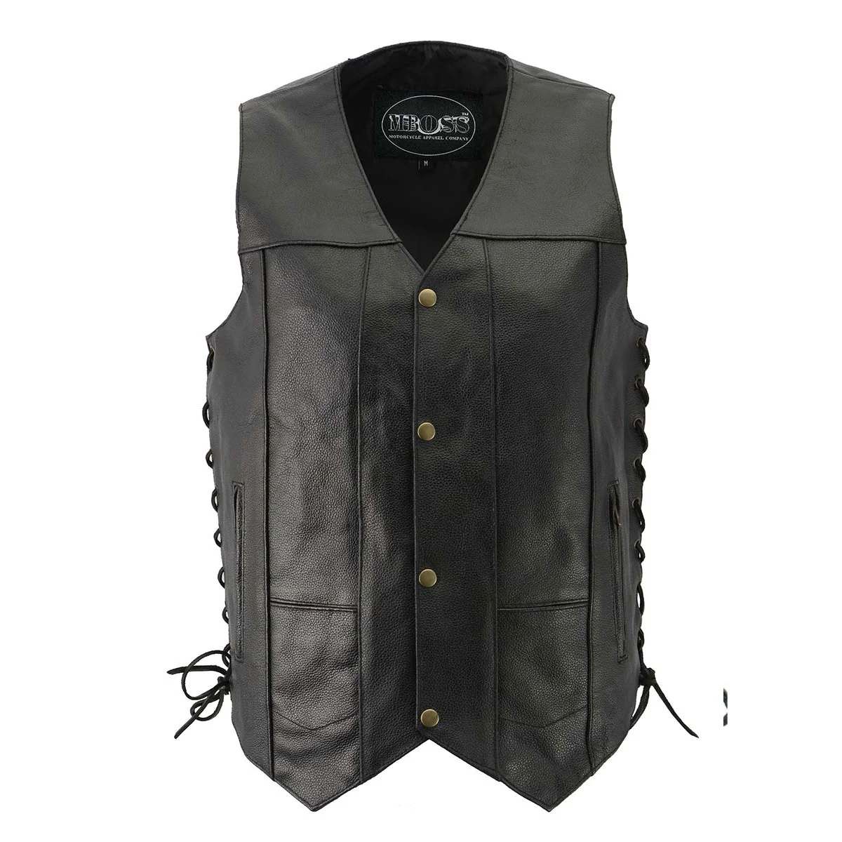 Premium Material M-Boss Motorcycle Apparel BOS13517 Men s Classic Black Leather 'Side Laced' Motorcycle Biker Rider Vest Relaxed