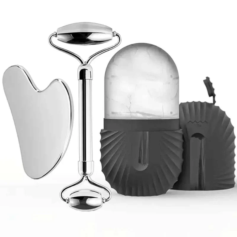 Flexible Facial Gua Sha Roller Set with Stainless Steel Massage Tool and Ice Face Roller Beauty Kit Exclusive