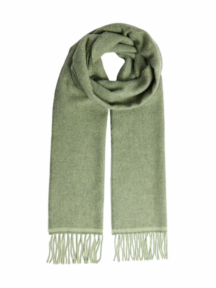 Fashionable Foxford Green Herringbone Lambswool Scarf Elite