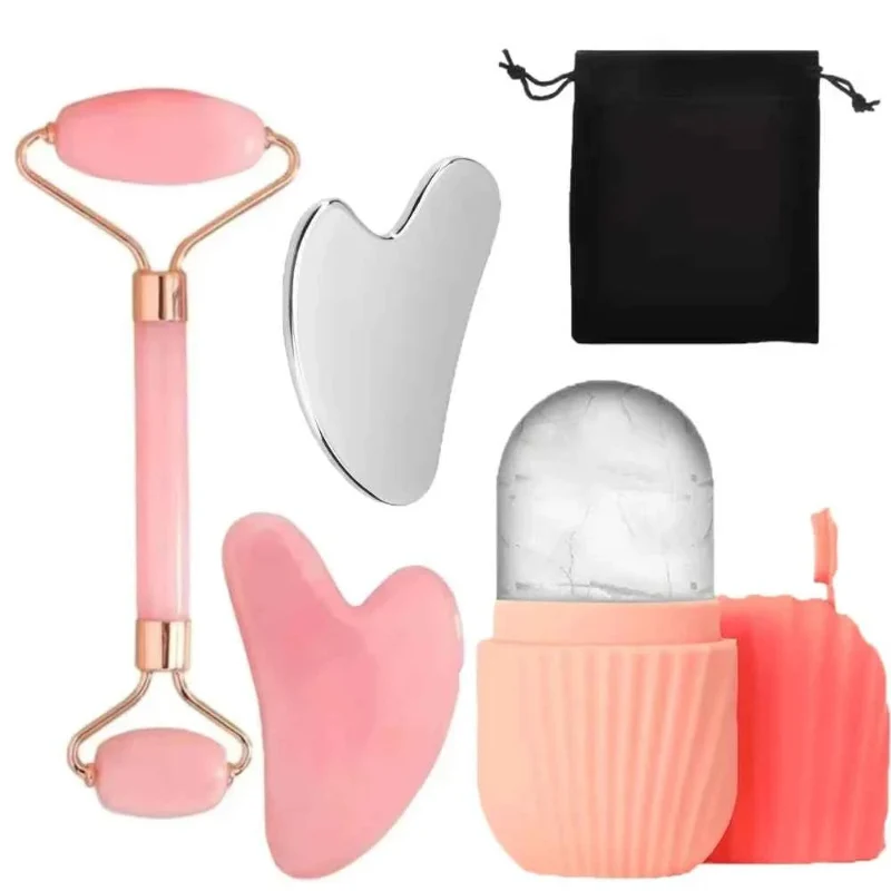 Environmentally Friendly Stainless Steel Facial Roller Gua Sha Board Set with Ice Face Roller Mold Skin Care Massage Tools Trendy
