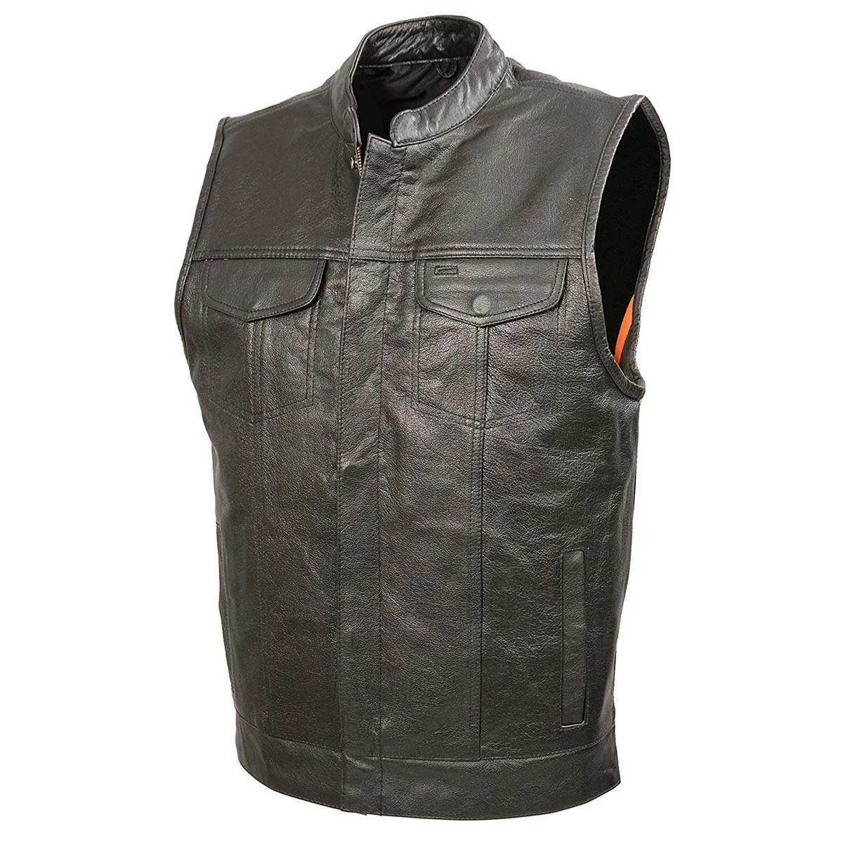 Smart Men s SOA Black Premium Buffalo Leather Club Style Motorcycle Rider Vest with Patch Access BZ6010 Professional