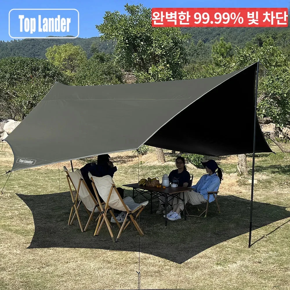Premium Material Large Waterproof Camping Tarp 5.1×5.1m – Black Coated Sun Shelter Canopy for Outdoor Camping Shade Soft