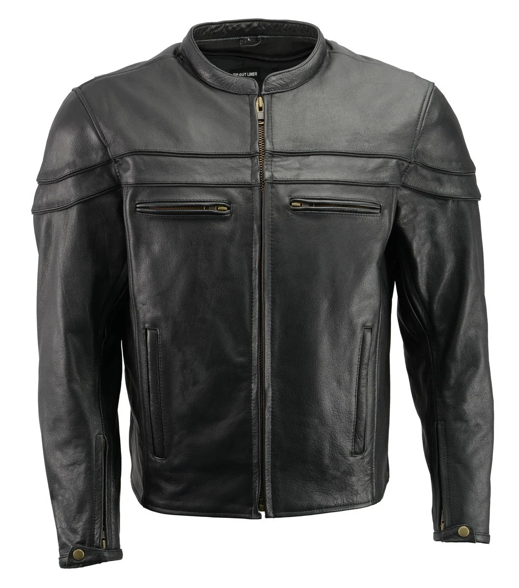 Fine Men s Premium Buffalo Black Leather Motorcycle Jacket with CE Armor Protection BZ1512 Relaxed