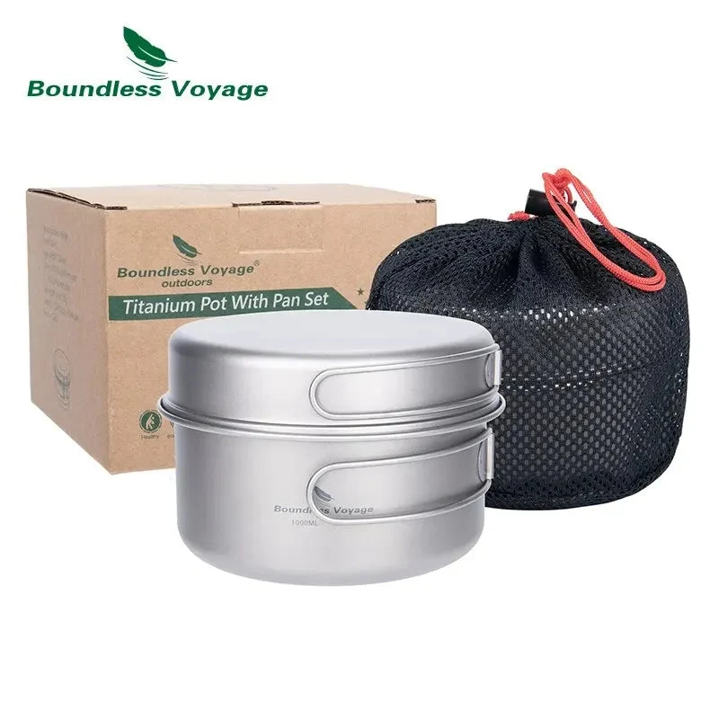 Reusable Titanium Camping Cookware Set – Ultralight Pot Pan with Folding Handles for Hiking Backpacking Consistent
