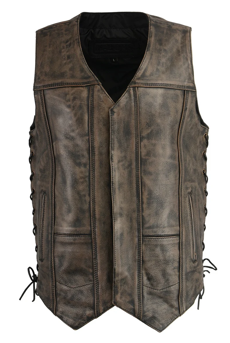 Carefully Designed M Boss Motorcycle Apparel BOS13501 Men's Distressed Brown Leather 10 Pocket Motorcycle Vest w Quick Draw Pocket Fashionable