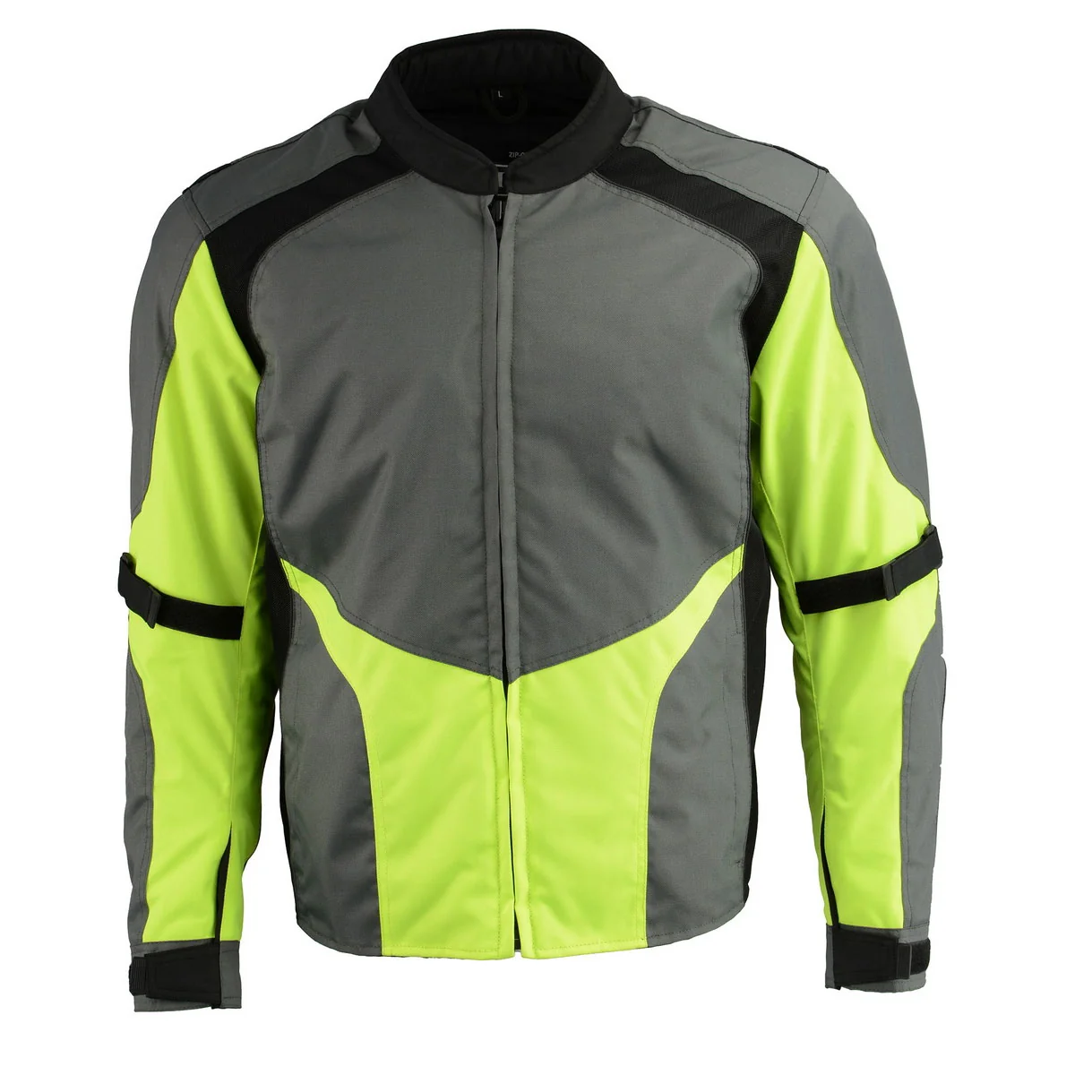 Reliable M Boss Motorcycle Apparel BOS11706 Men's Grey Hi-Vis Green Nylon Motorcycle Racer Jacket with Armor Protection Luxury