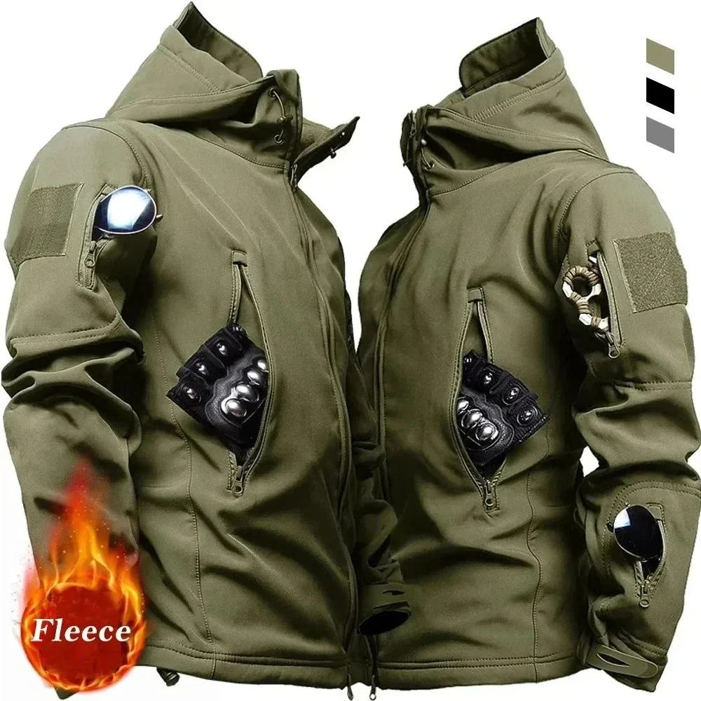 Solid Men s Tactical Hooded Jacket – Waterproof Softshell Military Utility Bomber for Outdoor Casual Wear Dependable