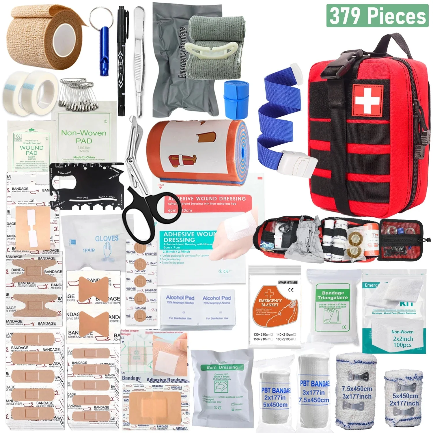Authentic 379-Piece First Aid Kit – Portable Emergency Medical Bag for Home Office Travel Outdoor Use Long-Lasting