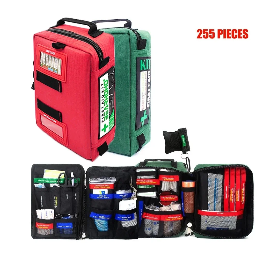 Authentic 255-Piece First Aid Kit or Empty Medical Bag – Tactical Emergency Survival Kit for Camping Travel Home Reusable