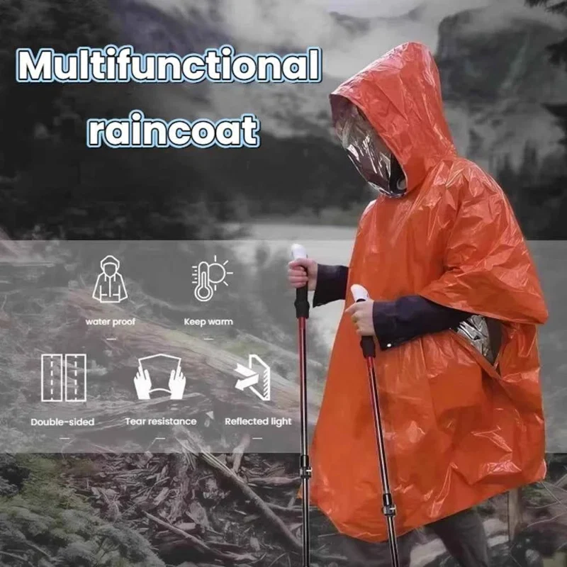 Premium Material Portable Outdoor Emergency Rain Poncho with Mylar Thermal Liner Waterproof Wind-Resistant for Camping Emergencies Casual