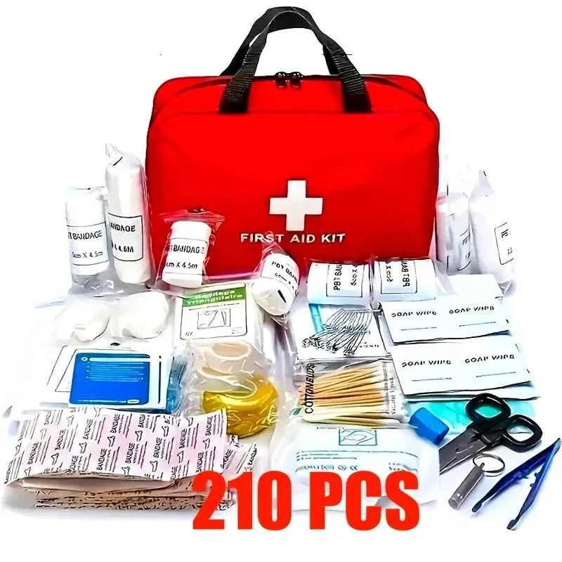 Responsible 210-Piece Portable First Aid Kit with Red Zippered Medical Bag for Car Travel and Outdoor Use Flexible