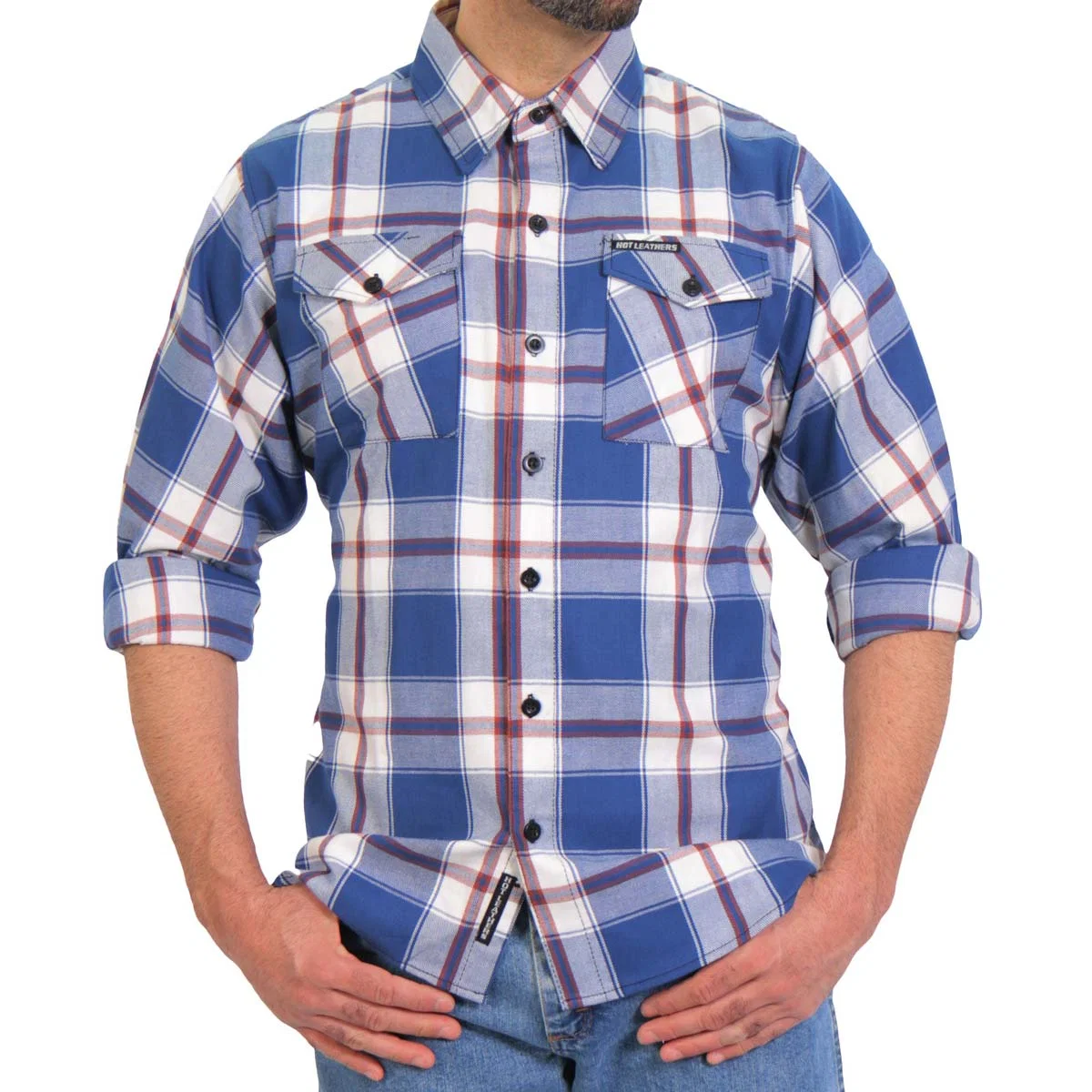Comfortable Hot Leathers FLM2025 Men's Blue White and Red Flannel Long Sleeve Shirt Breathable