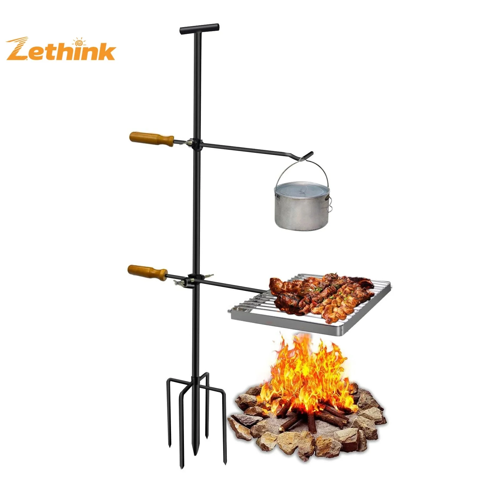 Authentic Zethink Folding Bonfire Stand Stainless Steel Grill – Ground-Insert Campfire Firewood Stand 111cm Charcoal Wood Fuel Outdoor Original