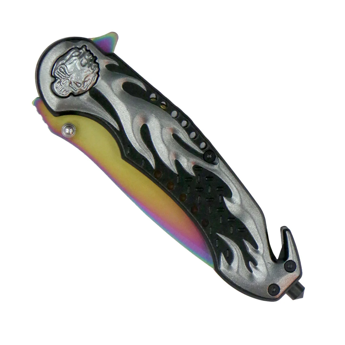 Powerful Hot Leathers KNA1133 Silver Flaming Skull 3.5 Inch Knife Detailed
