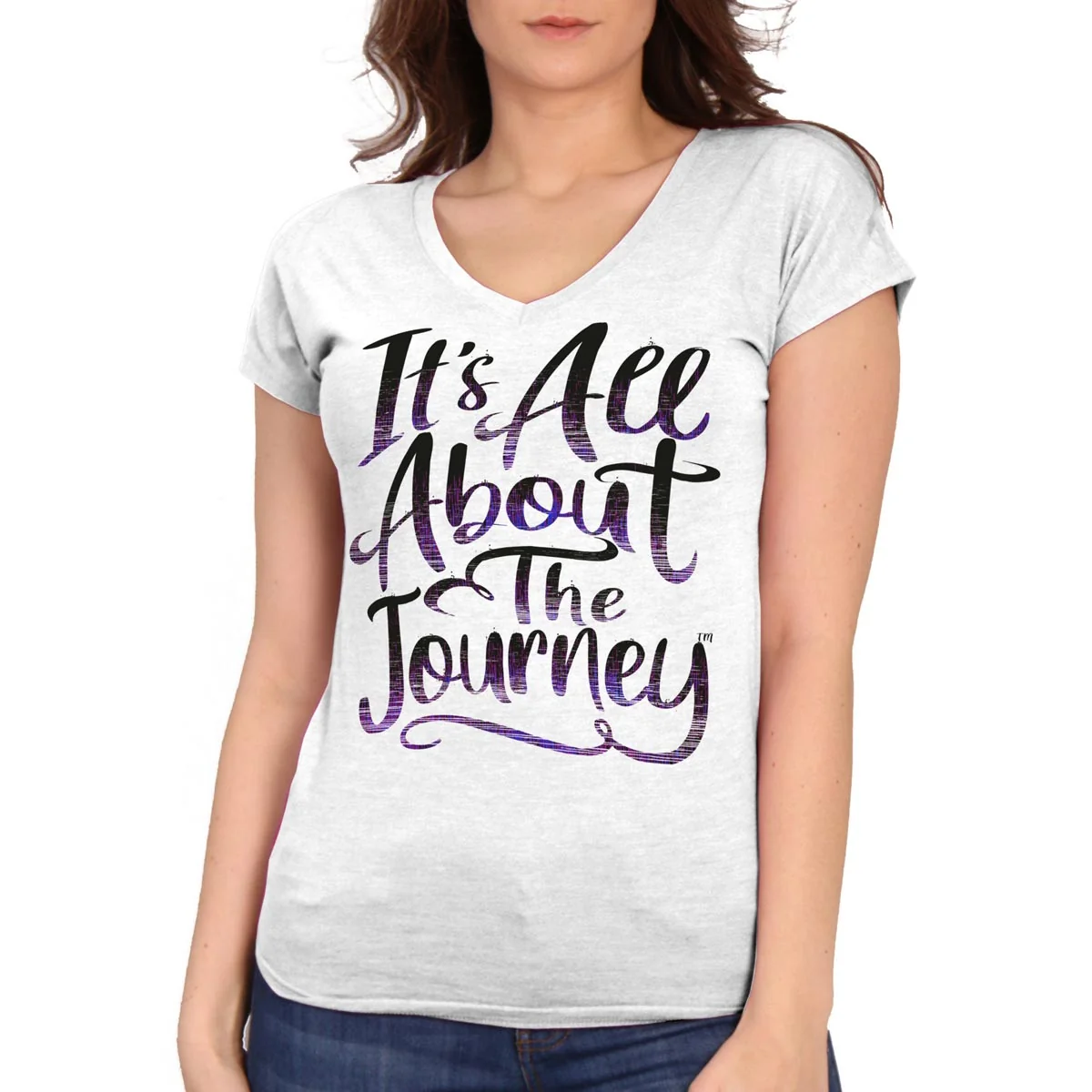 Natural Hot Leathers GLC1566 Ladies White It's All About The Journey Short Sleeve V-Neck Shirt Contemporary
