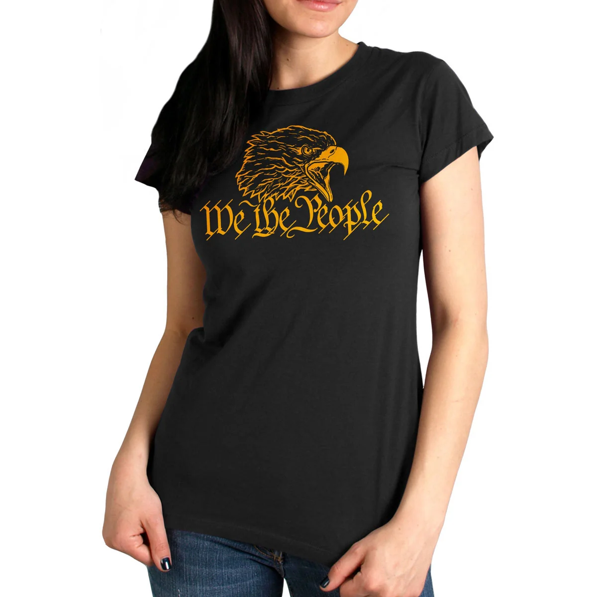 Long-Lasting Hot Leathers GLR1556 Women's We the People Black Print T-Shirt Powerful