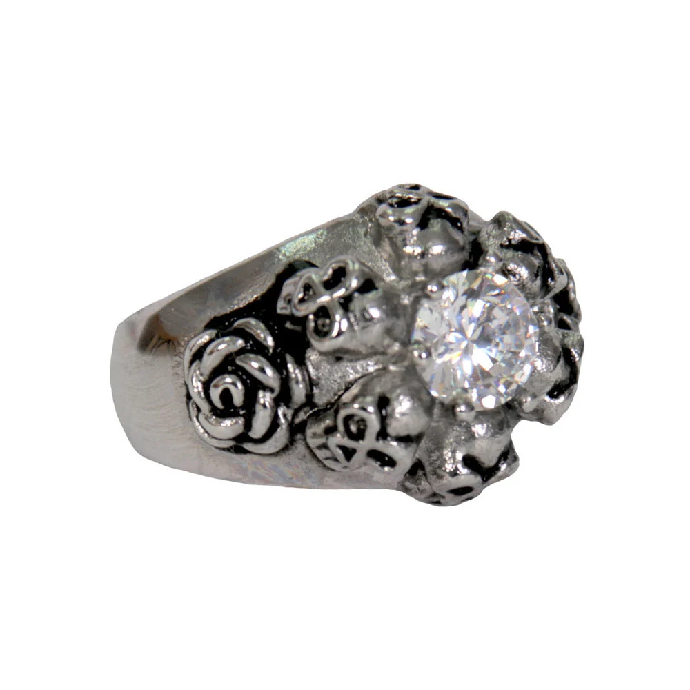 Superior Hot Leathers JWR1127 Women's Silver 'Six Skull and Roses' Stainless Steel Ring Contemporary