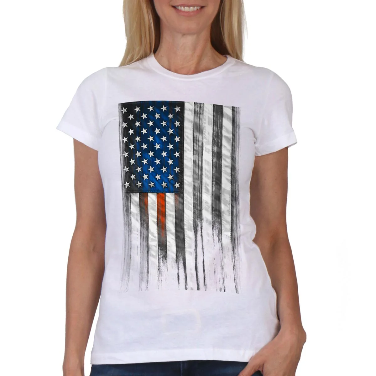 Contemporary Hot Leathers GLR1569 Ladies White Short Sleeve Heartbeat Flag T-Shirt User-Friendly
