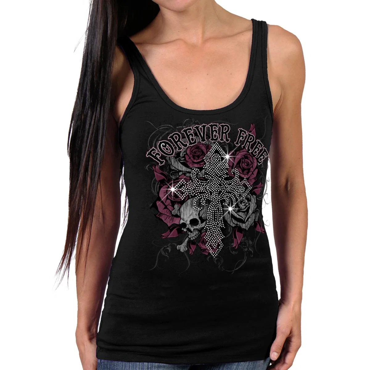 Official Hot Leathers GLR2556 Ladies Black Cross Bling Tank Top Shirt Fine Crafted