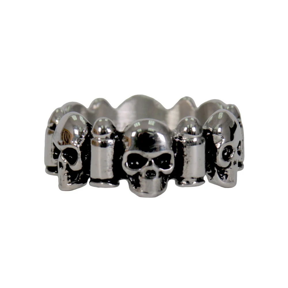 Reusable Hot Leathers JWR2142 Men's Silver 'Skull and Bullet' Stainless Steel Ring Top-Quality