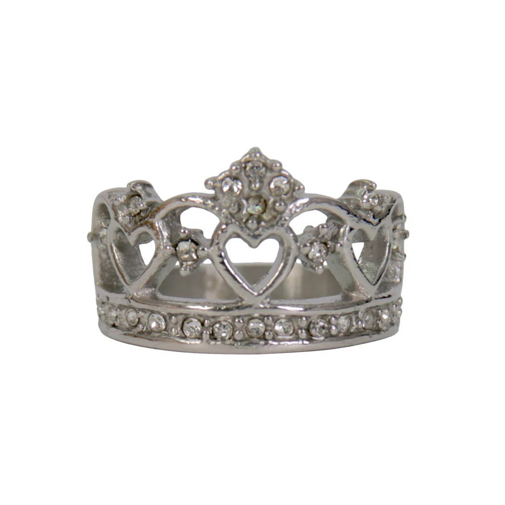 Expertly Made Hot Leathers JWR1129 Women's Silver 'Heart Crown' Stainless Steel Ring Environmentally Friendly