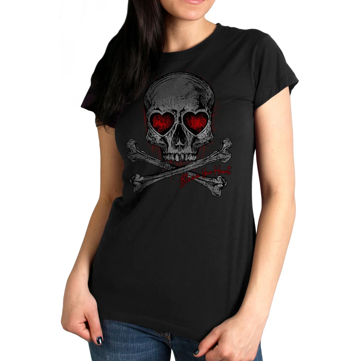 User-Friendly Hot Leathers GLR1555 Ladies Black Heart Eyes Skull T-Shirt Refined
