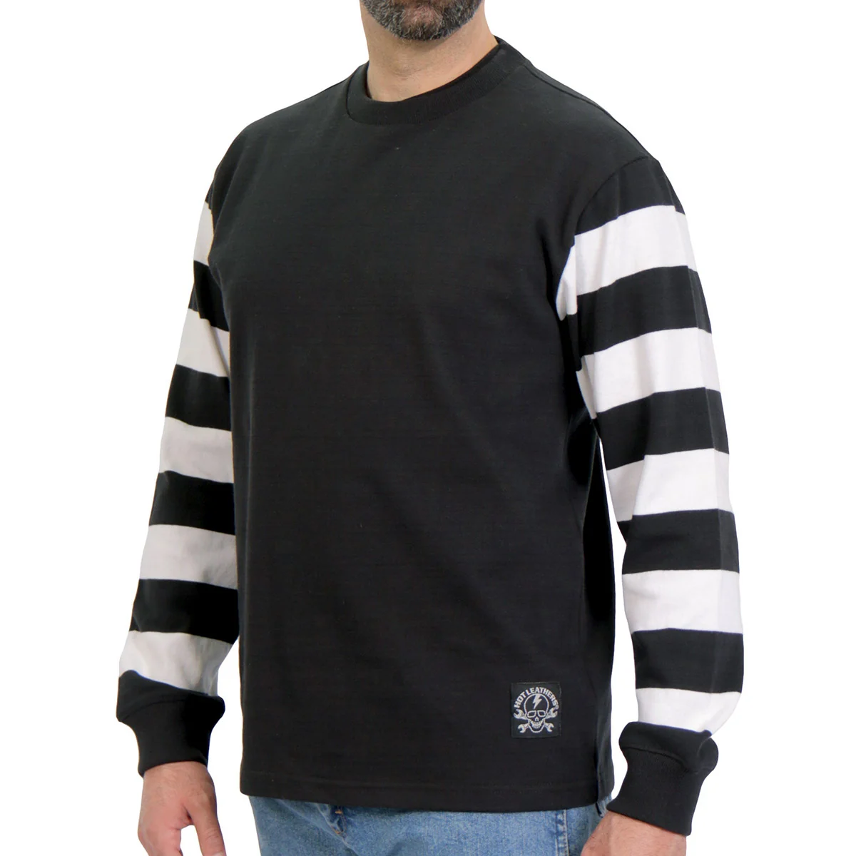 Smooth Hot Leathers GMS6002 Men's Black and White Long Sleeve Striped Shirt Fine Crafted