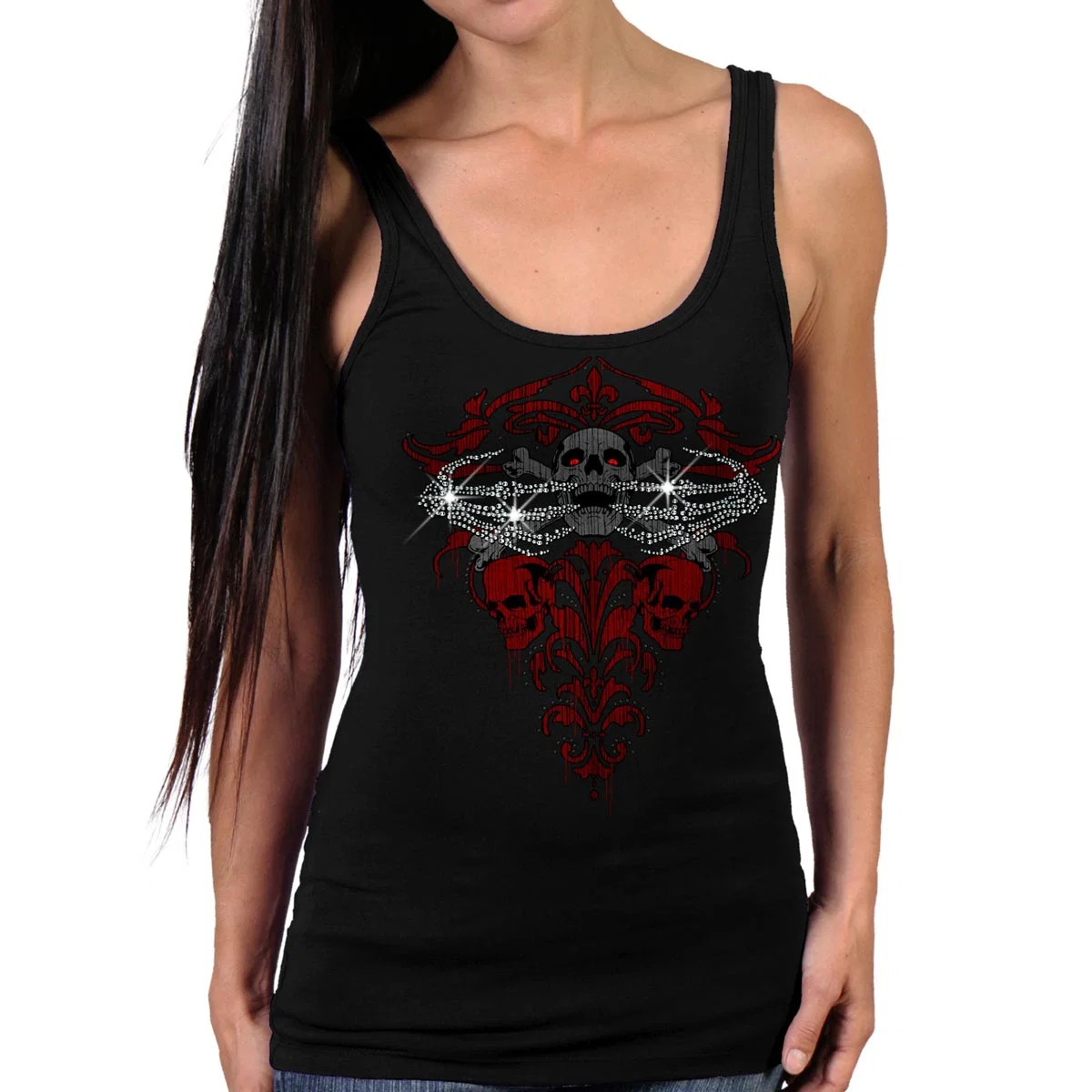 Environmentally Friendly Hot Leathers GLR2561 Ladies Black Skeleton Bling Hands Tank Top Shirt Fast