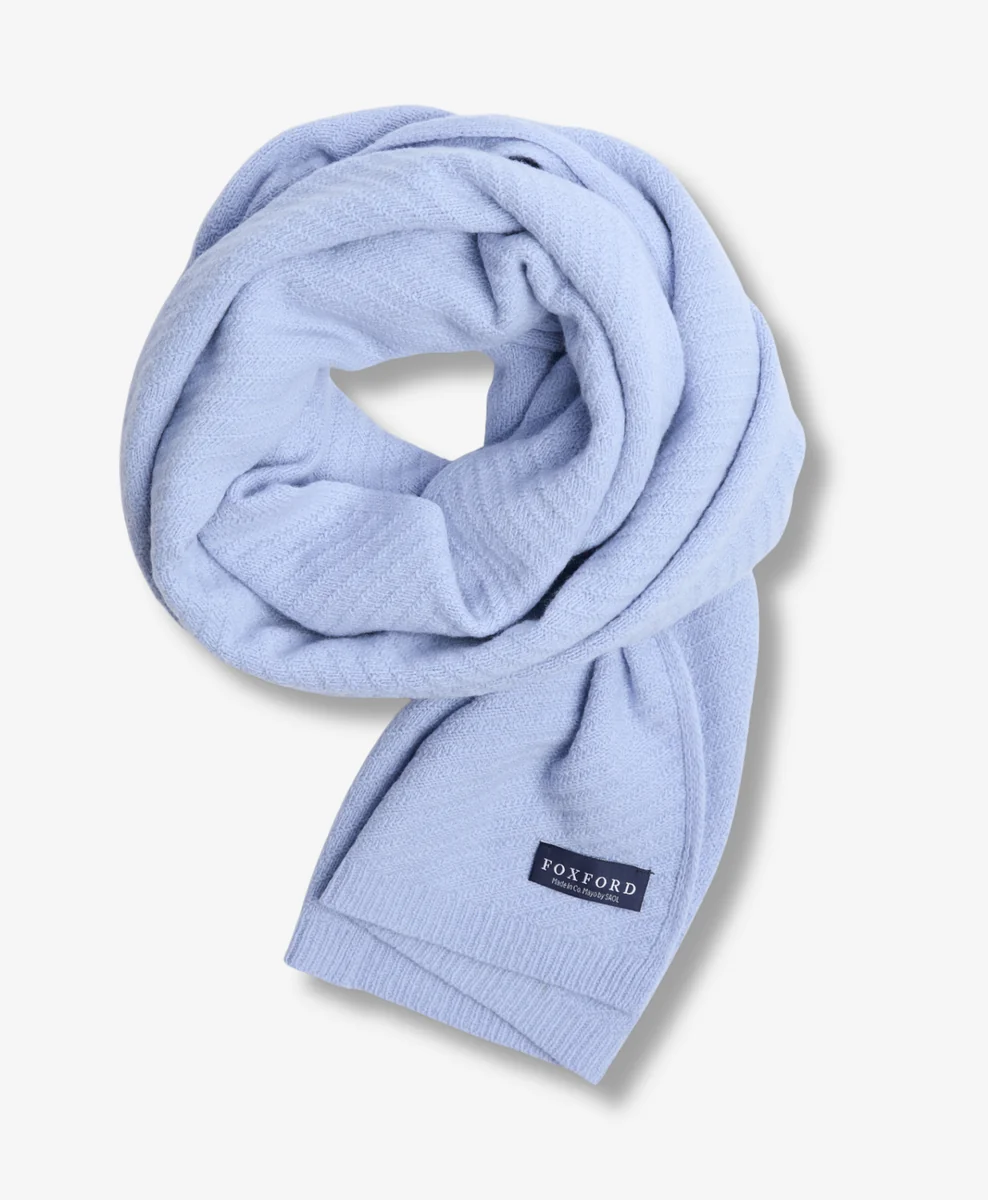 Carefully Designed Foxford Blue Knitted Lambswool Scarf Solid