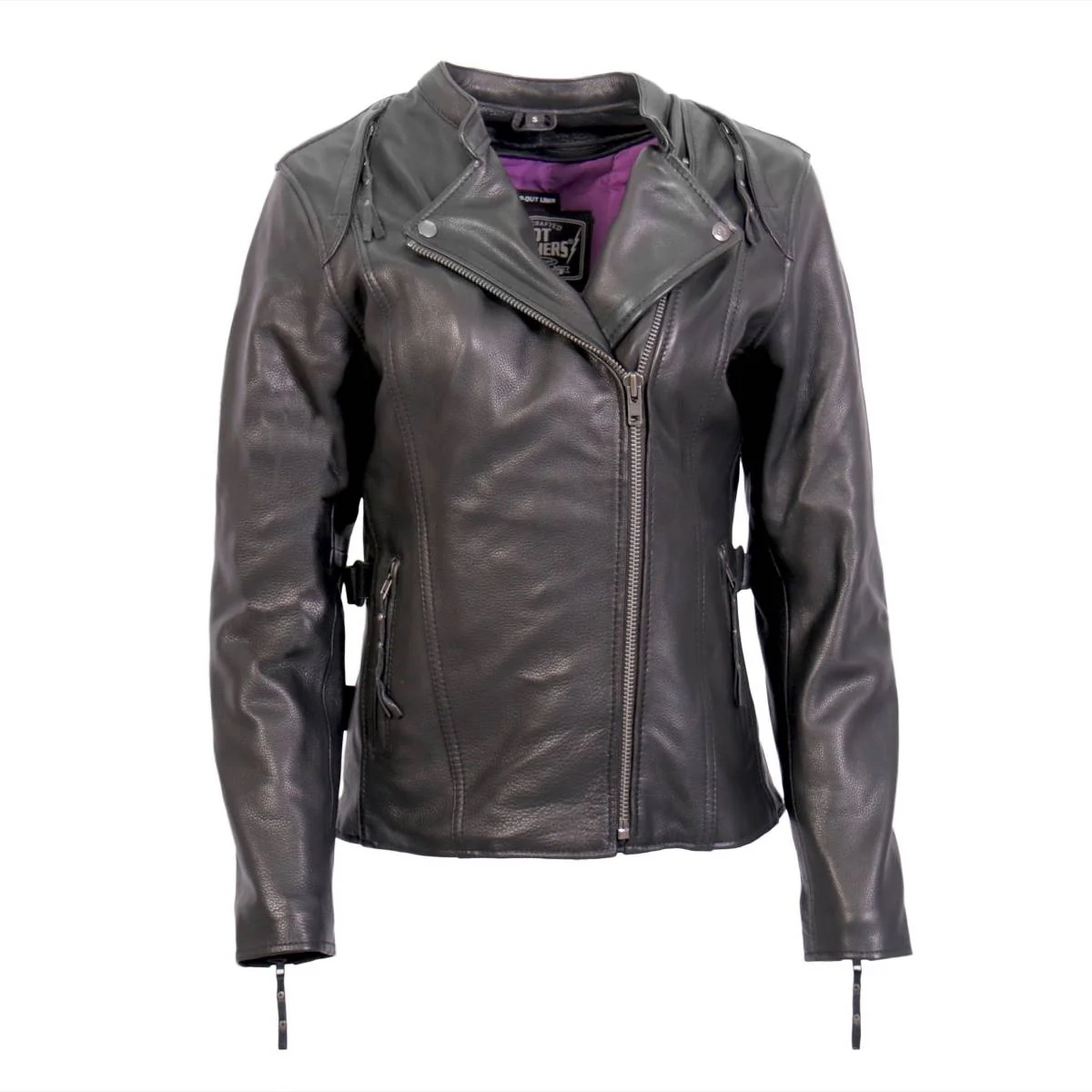 Exceptional Hot Leathers Ladies Violet Static Black Leather Motorcycle Jacket - JKL1032 Violet StaticJKL1032 User-Friendly
