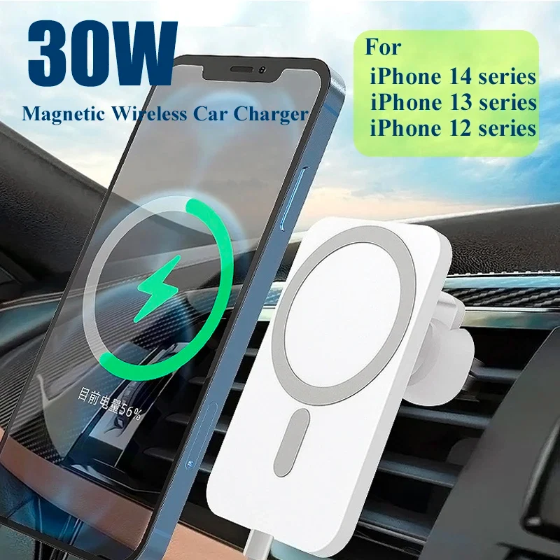 Effective Magnetic Wireless Car Charger 30W – Fast Charging Phone Holder for iPhone 14 13 12 Soft