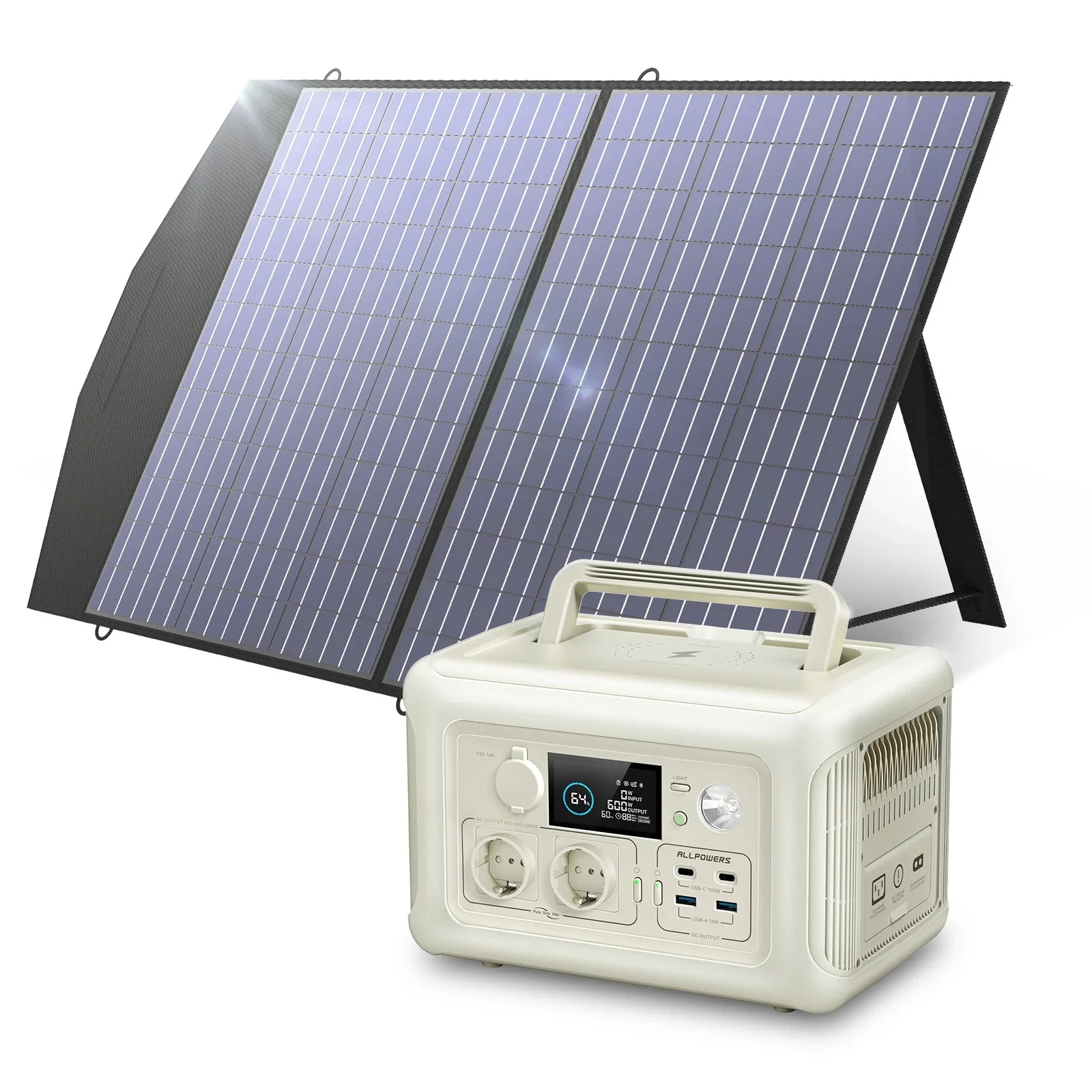 Elegant ALLPOWERS R600 Portable Power Station 600W 299Wh LiFePO4 – Solar Generator with 100W Solar Panel for Camping Emergency Backup Smart