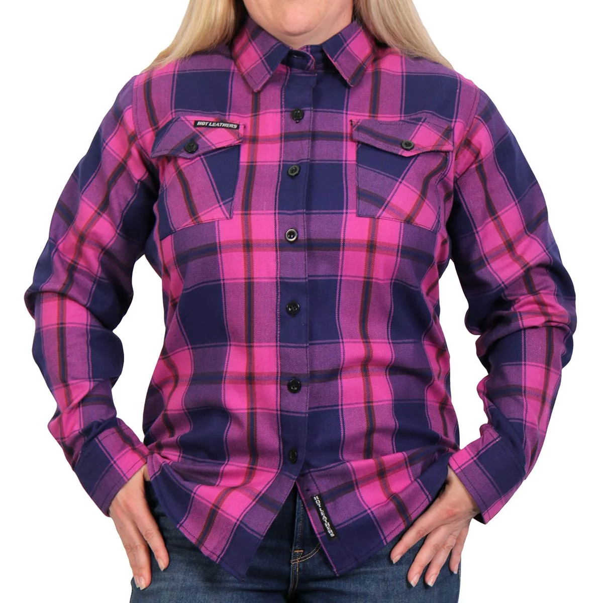 High-Quality Hot Leathers FLL3011 Ladies Pink Navy and Brown Long Sleeve Ladies Flannel High-Grade