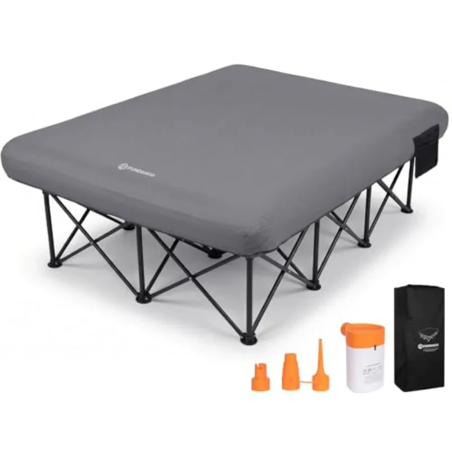Official Queen Camping Cot with Electric Pump – 2-Person Inflatable Air Mattress Folding Frame Queen Camping Cot with Electric Pump – 2-Person Inflatable Air Mattress with Folding Frame Cup Holders Trendy