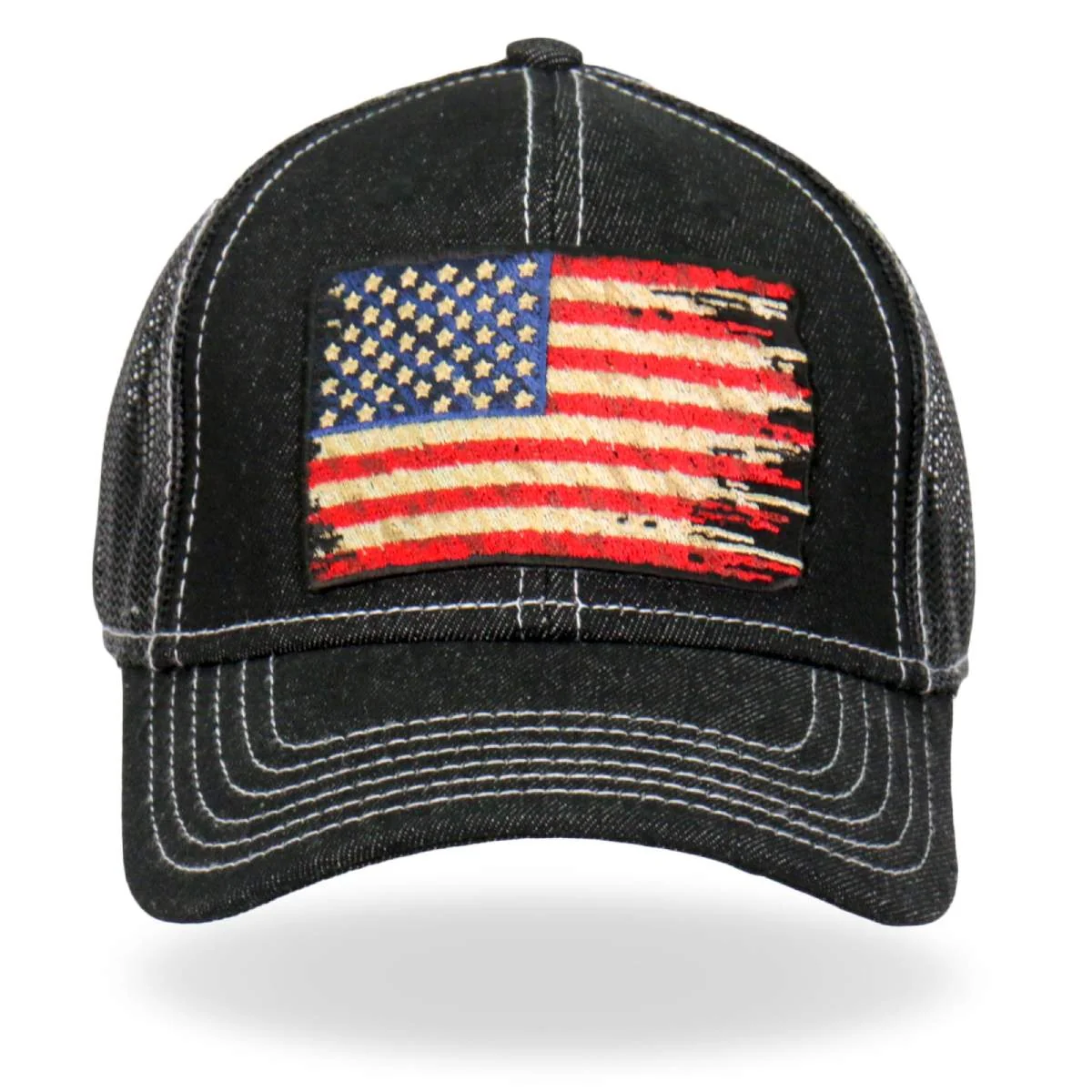 Smooth Hot Leathers GSH1030 Denim Tattered Flag Trucker Hat Fashionable