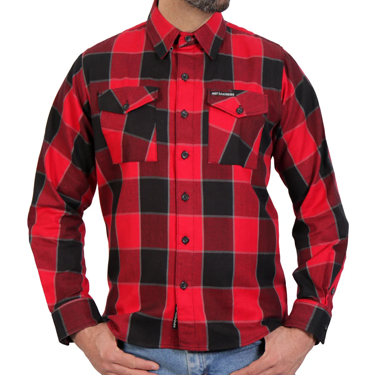Organic Hot Leathers FLM2019 Men's Red Black and Gray Long Sleeve Flannel Shirt Unique