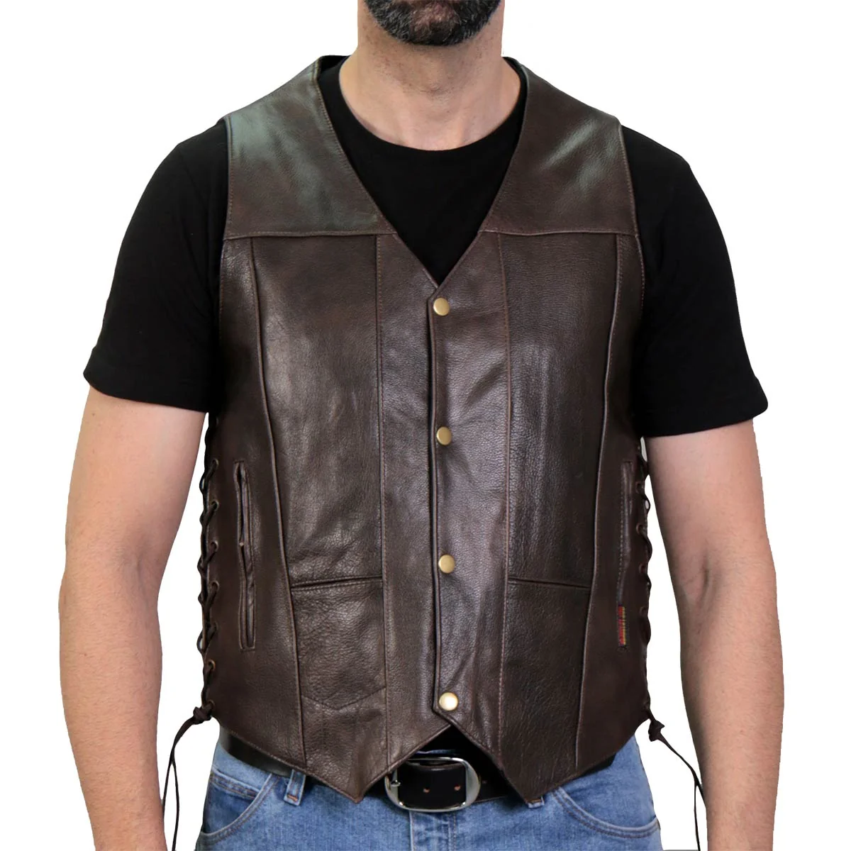 Practical Hot Leathers Men's Retro Brown 'Side Lace' Club Leather Vest M1040 Convenient
