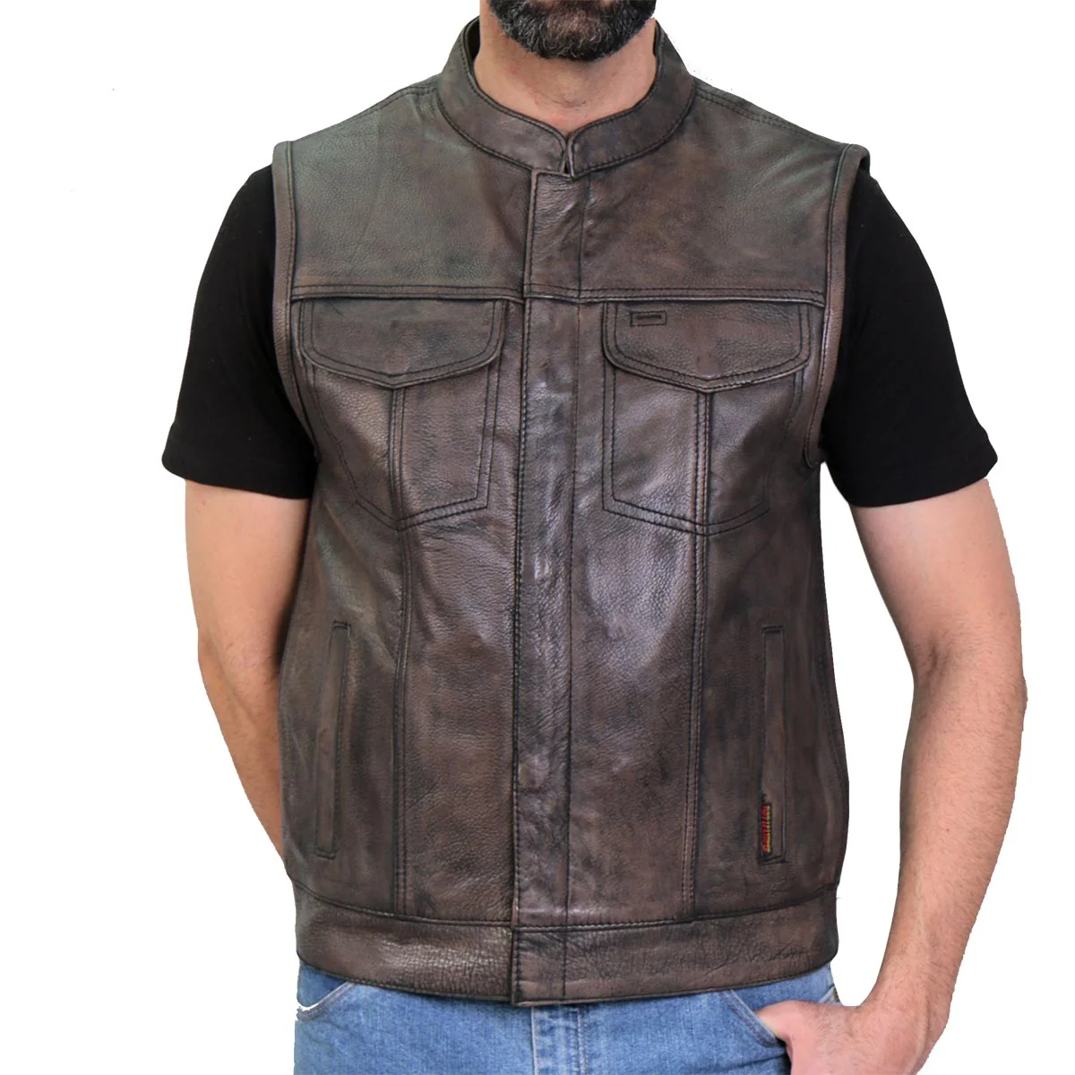 Efficient Hot Leathers M1035 Men's Distressed Brown 'Conceal and Carry' Club Leather Vest Excellent