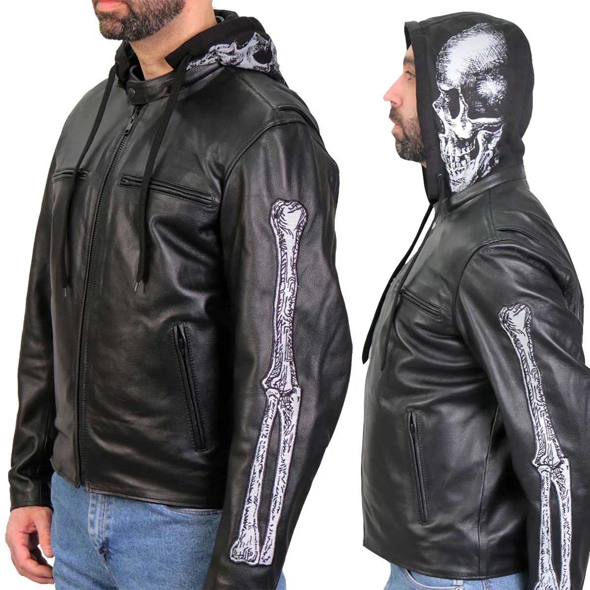 Smooth Hot Leathers Men's Grave Thread Leather Motorcycle Jacket - JKM1031 GRAVE THREAD Recyclable