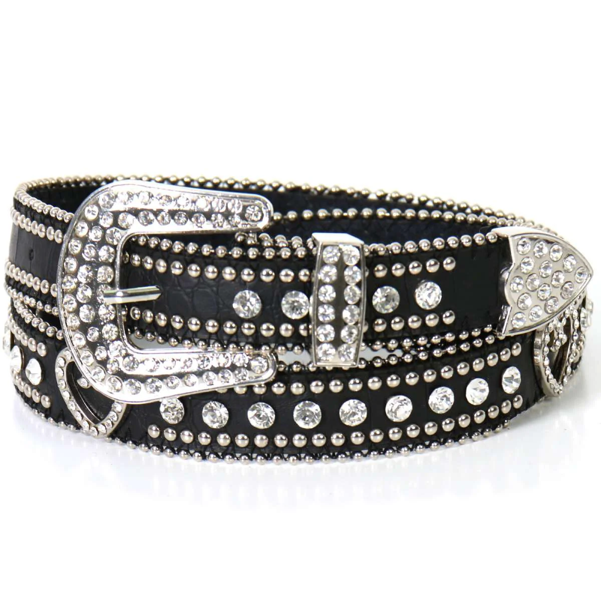 Traditional Hot Leathers BLA1076 Hearts Studs and Rhinestones Leather Belt Long-Lasting